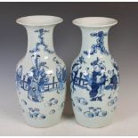 A pair of late 19th / early 20th century Chinese blue and white celadon ground porcelain vases, of