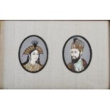 Two late 19th century Indian oval painted miniatures of a marriage couple, the details picked out in
