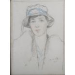 Howard Ashman Patterson (American 1891 - 1970) Portrait sketch of a young lady in a hat chalk pastel