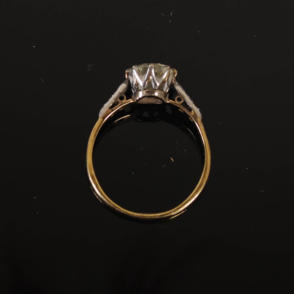A mid 20th century yellow and white metal single stone diamond ring with diamond set shoulders, - Image 6 of 6