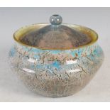 A rare Monart bowl and cover, shape PB, with Cloisonne decoration of blue and opaque white on a