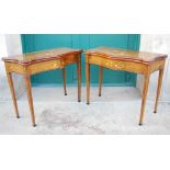 A pair of 19th century mahogany, satinwood and marquetry folding card tables, of rectangular