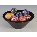 A group of thirteen 19th century Scottish pottery carpet bowls, including six striped pairs and a