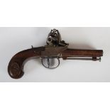 An early 19th century Continental side by side double barrel flintlock pistol, with 3.5 inch turn-