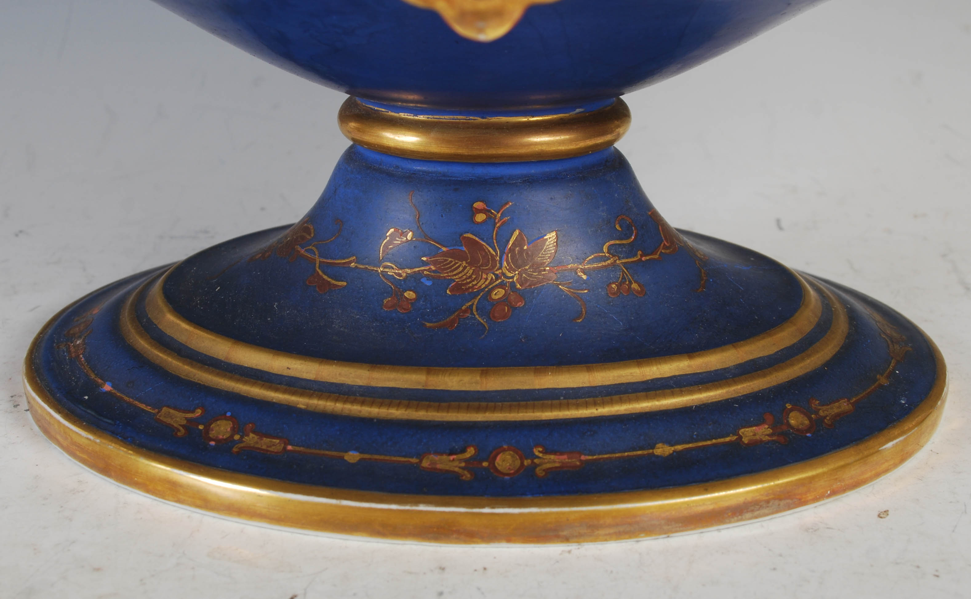 A late 19th century French Limoges style porcelain jardiniere, of oval form, the blue and gilt - Image 5 of 6