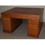 A 19th century oak partners desk, the rectangular top with gilt tooled leather inset above three