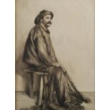 Early 20th century Scottish school A seated fisherman en grisaille watercolour on paper, an