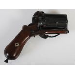 A 19th century Continental pin fire self-cocking pepperbox revolver, probably Belgian, the