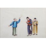 Twelve Chinese watercolours on pith paper, Qing Dynasty, depicting scenes from domestic life, framed