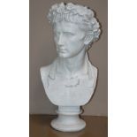 A painted plaster bust of Caesar Augustus (Octavian) after the antique, 71cm high. Provenance: The