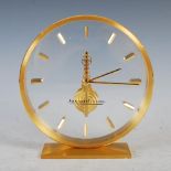 A Jaeger-LeCoultre gilt metal mantle clock, model number 554, circa 1980, the gold plated brass