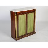 A Regency rosewood and parcel-gilt marble topped pier cabinet, of small proportions, the rectangular