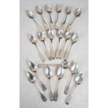 Two sets of six Scottish Provincial silver teaspoons, Aberdeen, early 19th century, to include;
