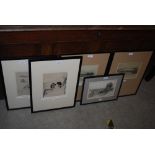 FIVE PRINTS TO INCLUDE A PAIR OF ETCHINGS BY JACKSON SIMPSON, LOCH AWE AND LOCH TAY, A SMALL ETCHING