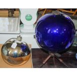 TWO LATE 19TH / EARLY 20TH CENTURY MIRRORED WITCHES BALLS, INCLUDING ONE IN DARK BLUE AND THE