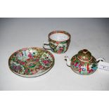 CHINESE PORCELAIN FAMILLE ROSE CANTON MINIATURE TEAPOT AND COVER TOGETHER WITH A CHINESE PORCELAIN