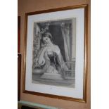 LATE 19TH CENTURY BRITISH SCHOOL A MAIDEN AT A WINDOW WITH PET BIRD PENCIL AND CHALK ON PAPER,