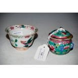 A CHINESE PORCELAIN GREEN GROUND FAMILLE ROSE MINIATURE JAR AND COVER WITH PEONY DECORATION TOGETHER