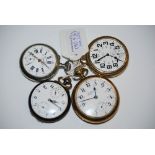 FOUR EARLY 20TH CENTURY POCKET WATCHES, INCLUDING AN AMERICAN HAMILTON WATCH CO. RAILWAY BRASS CASED