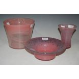VASART GLASS BOWL MOTTLED PURPLE AND PINK WITH GOLD COLOURED INCLUSION, TOGETHER WITH ANOTHER