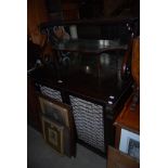 WILLIAM IV STYLE MAHOGANY MIRROR-BACK CHIFFONIER WITH TWO CUPBOARD DOORS ENCLOSING GILT METAL GRILLS