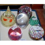 A MILLEFIORI GROUND PAPERWEIGHT TOGETHER WITH FIVE OTHER ASSORTED PAPERWEIGHTS