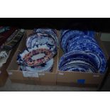 BOX OF ASSORTED BLUE PRINTED PLATES AND SOUP PLATES, TOGETHER WITH A BOX OF ASSORTED JAPAN PATTERN