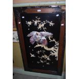 A JAPANESE BLACK LACQUER PANEL INLAID WITH BONE AND MOTHER OF PEARL, LATE MEIJI / TAISHO PERIOD,