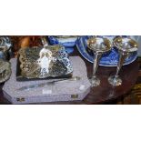 A LARGE COLLECTION OF ASSORTED EP WARE TO INCLUDE THREE PIECE TEA SET, PAIR OF BUD VASES, CASED