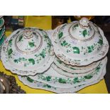 A 19TH CENTURY ENGLISH HAND PAINTED PART DINNER SERVICE INCLUDING TWO TUREENS, TWO ASHETS A SMALL