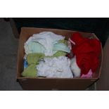 BOX OF ASSORTED DOLLS CLOTHES.