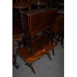 EDWARDIAN MAHOGANY AND SATINWOOD BANDED SUTHERLAND TABLE TOGETHER WITH A REPRODUCTION MAHOGANY AND