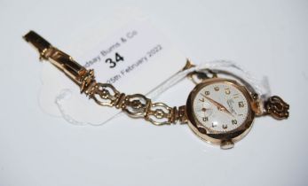 VINTAGE 9CT GOLD 'EVERITE' LADIES WRIST WATCH WITH ARABIC NUMERAL DIAL, SUBSIDIARY SECONDS DIAL,