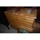 A LATE 19TH / EARLY 20TH CENTURY PINE CHEST OF TWO SHORT OVER THREE LONG DRAWERS