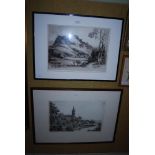 TWO FRAMED EARLY 20TH CENTURY ETCHING, INCLUDING A VIEW OF STIRLING BY ALBANY E HOWARTH (BRITISH