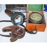 AN EARLY 20TH CENTURY MILITARY FIELD COMPASS IN ORIGINAL LEATHER CASE, TOGETHER WITH ANOTHER
