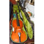 AN EARLY 20TH CENTURY CONTINENTAL VIOLIN, WITH MODERN RE-STRINGING IN PLAYABLE CONDITION, INSIDE A