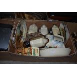 BOX OF ASSORTED CERAMICS TO INCLUDE ASSORTED ROYAL DOULTON POTTERY JUGS, COTTAGE WARE, SERIES WARE