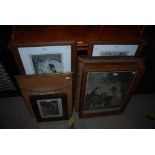 COLLECTION OF ASSORTED PRINTS TO INCLUDE FACSIMILE MAP OF UNITED KINGDOM IN ROSEWOOD FRAME, TWO