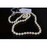 MID-20TH CENTURY CULTURED PEARL NECKLET WITH YELLOW AND WHITE METAL PEARL AND WHITE SAPPHIRE SET