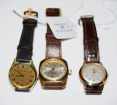 THREE ASSORTED GENTS WRISTWATCHES TO INCLUDE YELLOW METAL 'MAPPIN & WEBB' WRISTWATCH WITH ROMAN