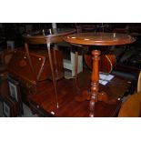 VICTORIAN BURR WALNUT OCCASIONAL TABLE ON BALUSTER COLUMN AND THREE DOWNSWEPT LEGS, TOGETHER WITH AN