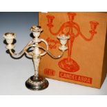 VINTAGE IANTHE GEORGIAN STYLE PLATED CANDELABRA IN ORIGINAL BOX.