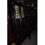 A PAIR OF CHINESE LACQUERED CABINETS, PROBABLY 19TH CENTURY, BOTH SET WITH A LONG PAIR OF CUPBOARD