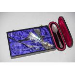 A CASED LONDON SILVER CHRISTENING SPOON TOGETHER WITH BOX CONTAINING SIX NEWCASTLE SILVER FIDDLE