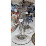 PAIR OF 19TH CENTURY CLEAR GLASS CANDLESTICKS.