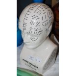 POTTERY CRACKLE-GLAZED BUST AFTER 'L N FOWLER' TITLED 'PHRENOLOGY'.