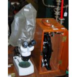 CASED 'BECK OF LONDON' MICROSCOPE NO. 28611, TOGETHER WITH AN ELECTRIC 'WF10X/20' MICROSCOPE.