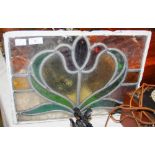 EARLY 20TH CENTURY CLEAR AND COLOURED LEADED GLASS WINDOW PANEL OF ART NOUVEAU STYLE.