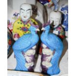 TWO CHINESE PORCELAIN IMMORTAL FIGURES, ONE WEARING YELLOW ROBE THE OTHER TURQUOISE, TOGETHER WITH A